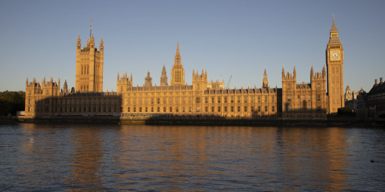 The Houses of Parliament, London, on a sunny August morning